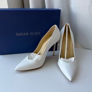 Sarah Flint 8 Perfect Pump 100 White Leather Pointed Toe Heel Bride Quiet Luxury